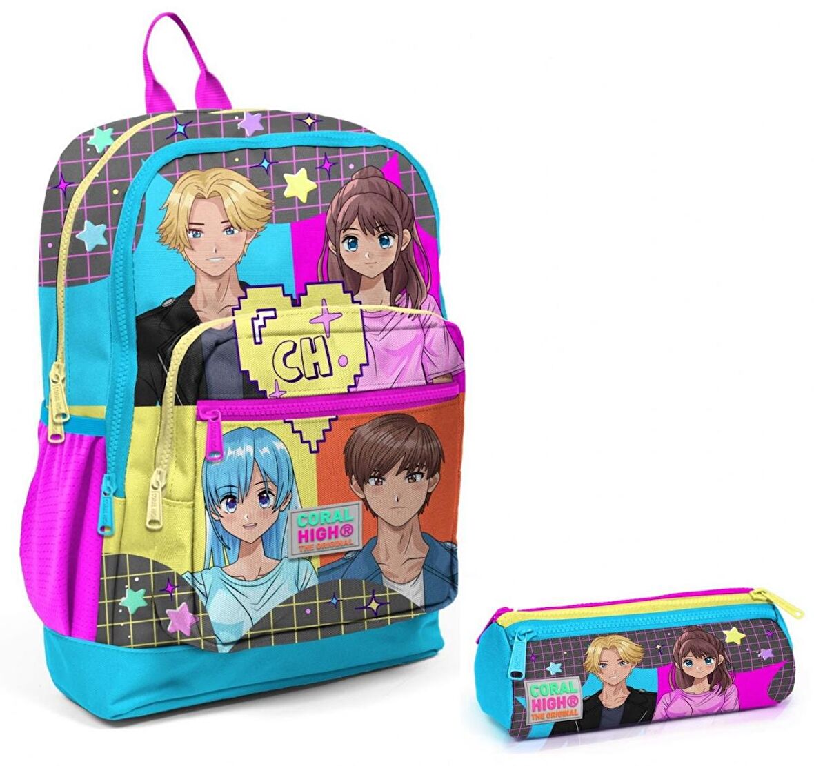 Coral High Mavi Pembe Anime İlkokul Sırt Çantası ve Kalemlik Seti