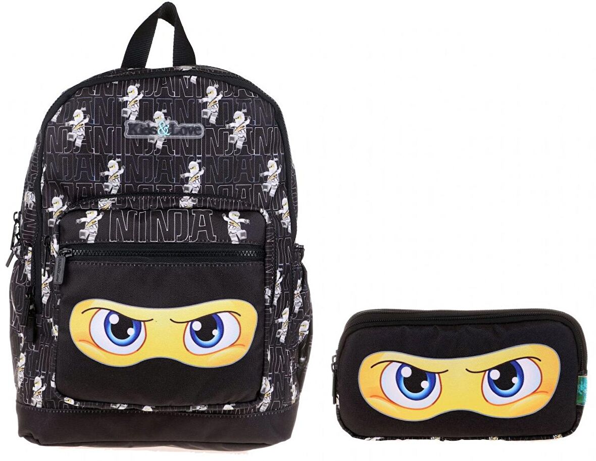 Kaukko Kids&Love Sarı Siyah Ninja İlkokul Çanta ve Kalemlik Seti - Erkek Çocuk