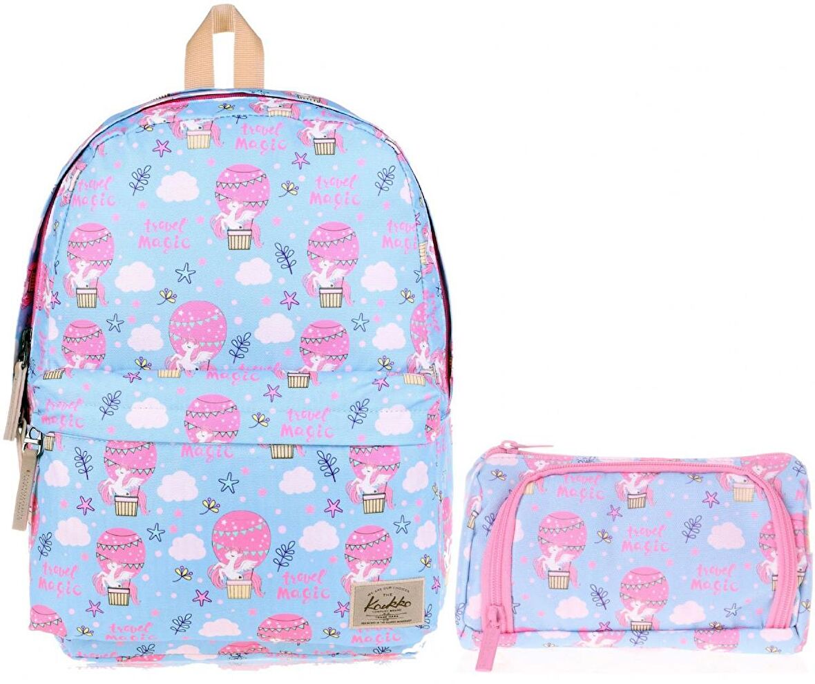Kaukko Mavi Pembe Travel Magic Okul Sırt Çantası ve Kalemlik Seti - Kız