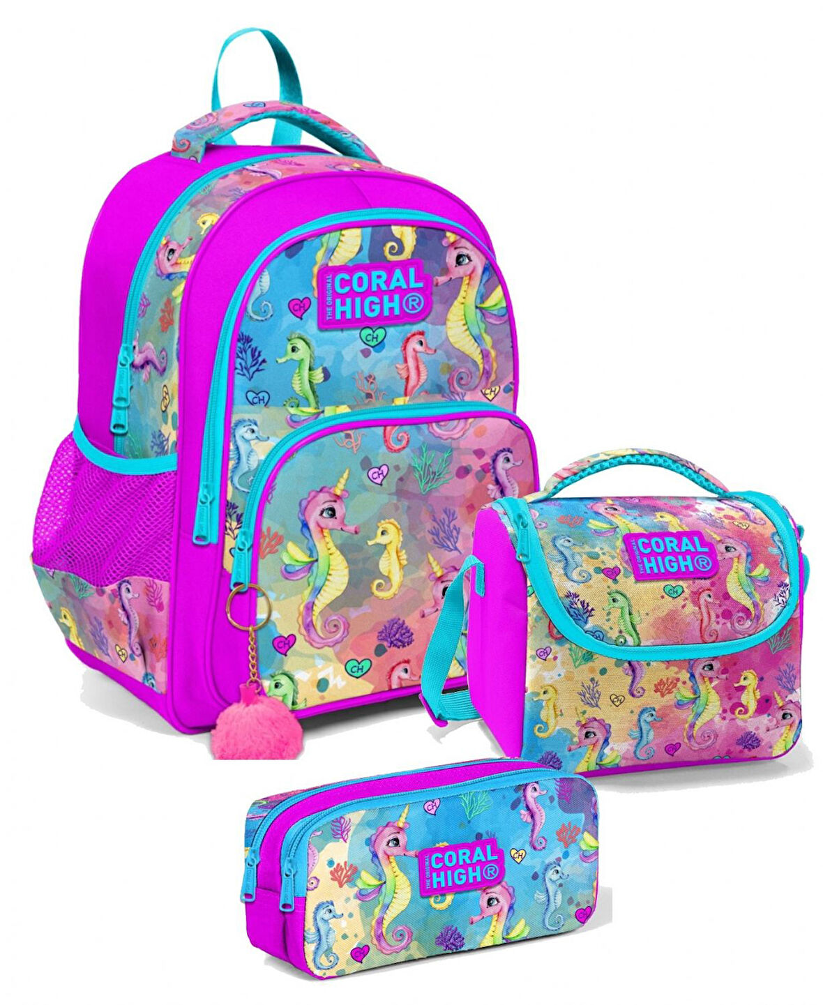 Coral High Üç Gözlü İlkokul Sırt Çantası Seti Pembe Deniz Anası Kız Çocuk
