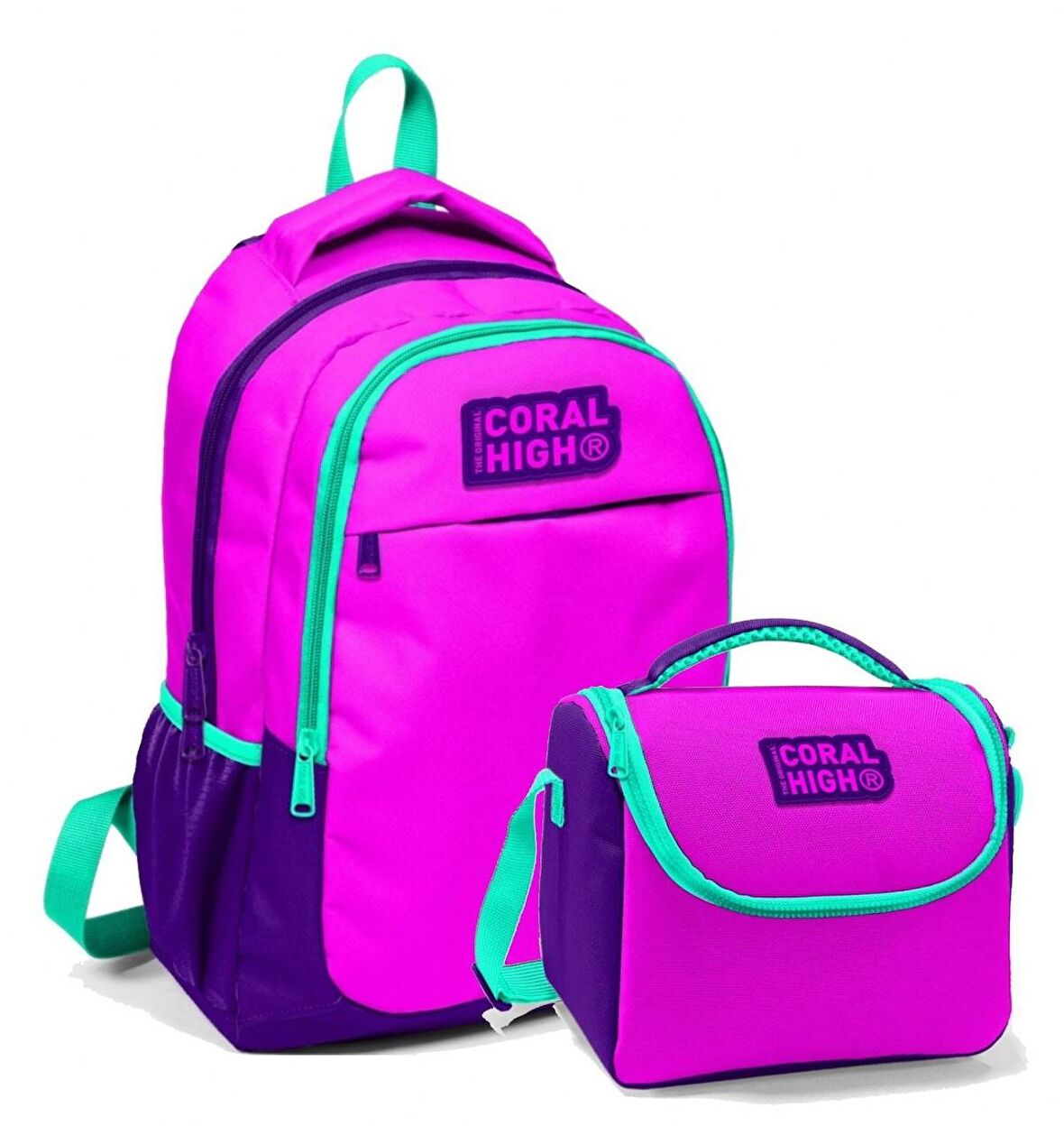 Coral High Pembe Mor Kız Çocuk Sırt Çantası ve Beslenme Seti