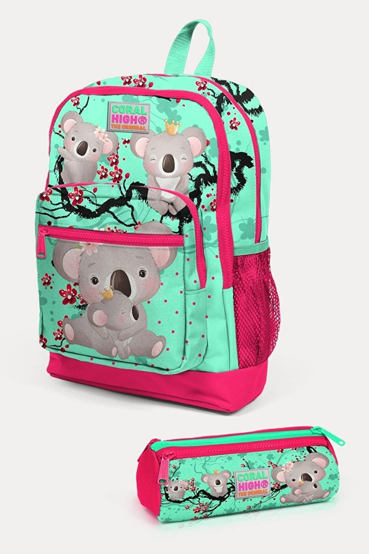 Coral High Su Yeşili Neon Koala Desenli 2'li Okul Çanta Seti - Kız Çocuk