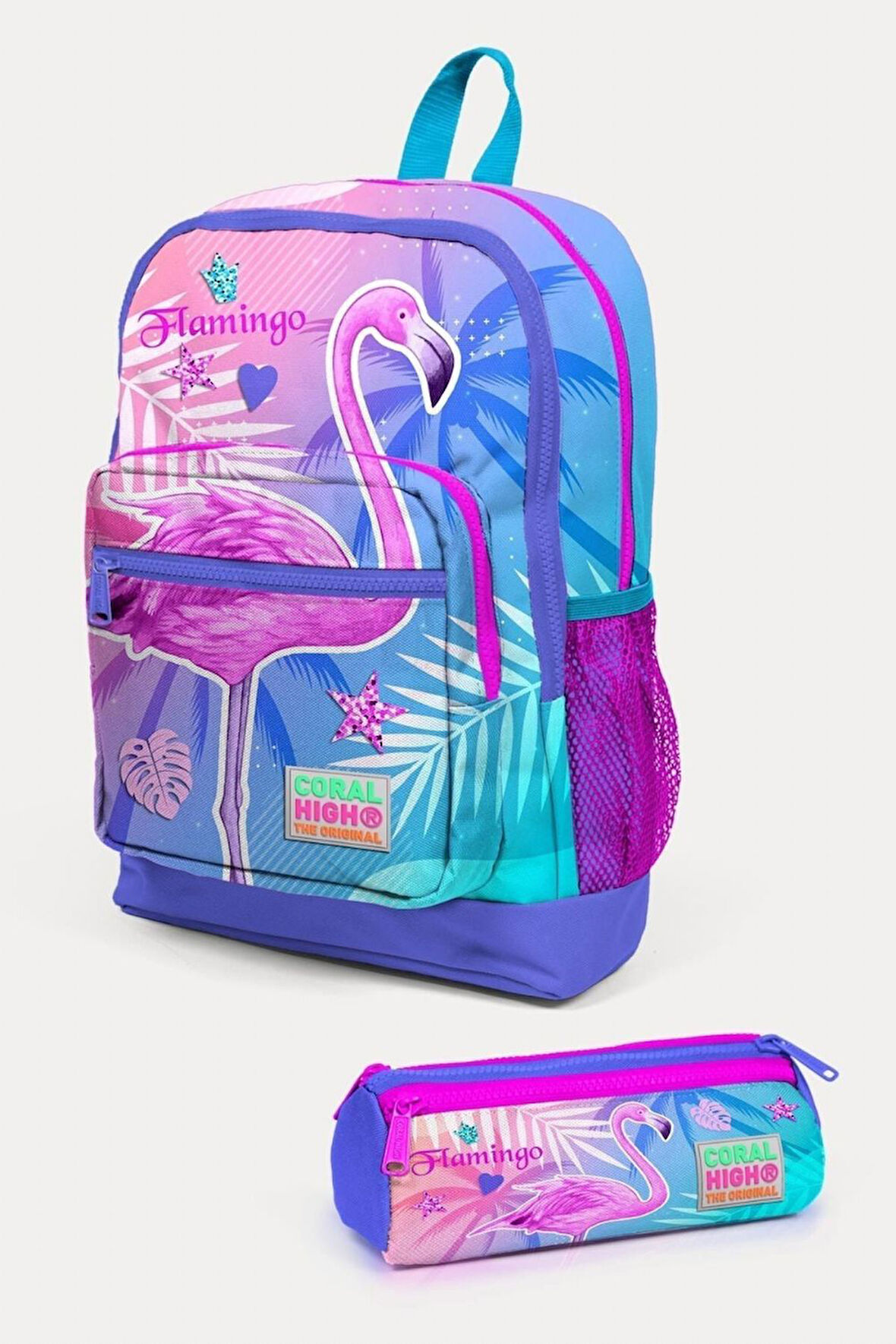Coral High Kids Lavanta Pembe Flamingo Desenli 2'li Okul Çanta Seti - Kız Çocuk
