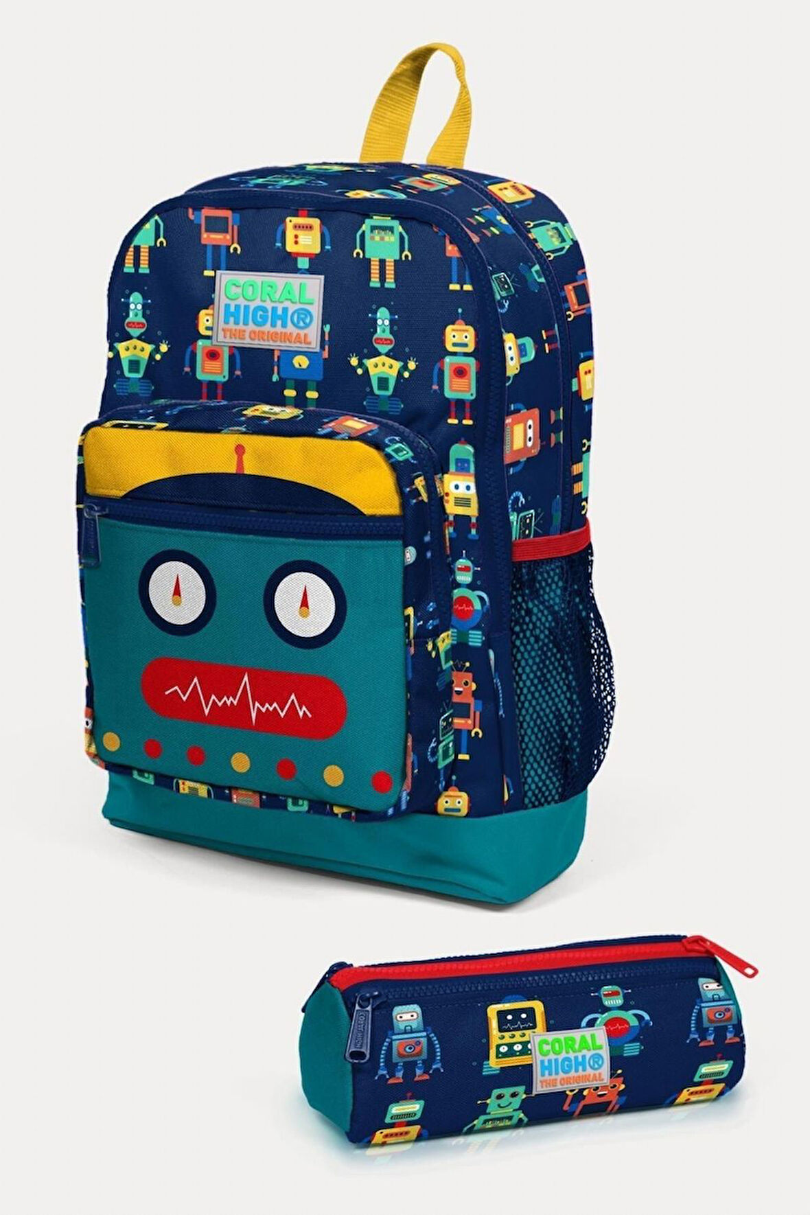 Coral High Kids Lacivert Çivit Robot Desenli 2'li Okul Çanta Seti - Erkek Çocuk