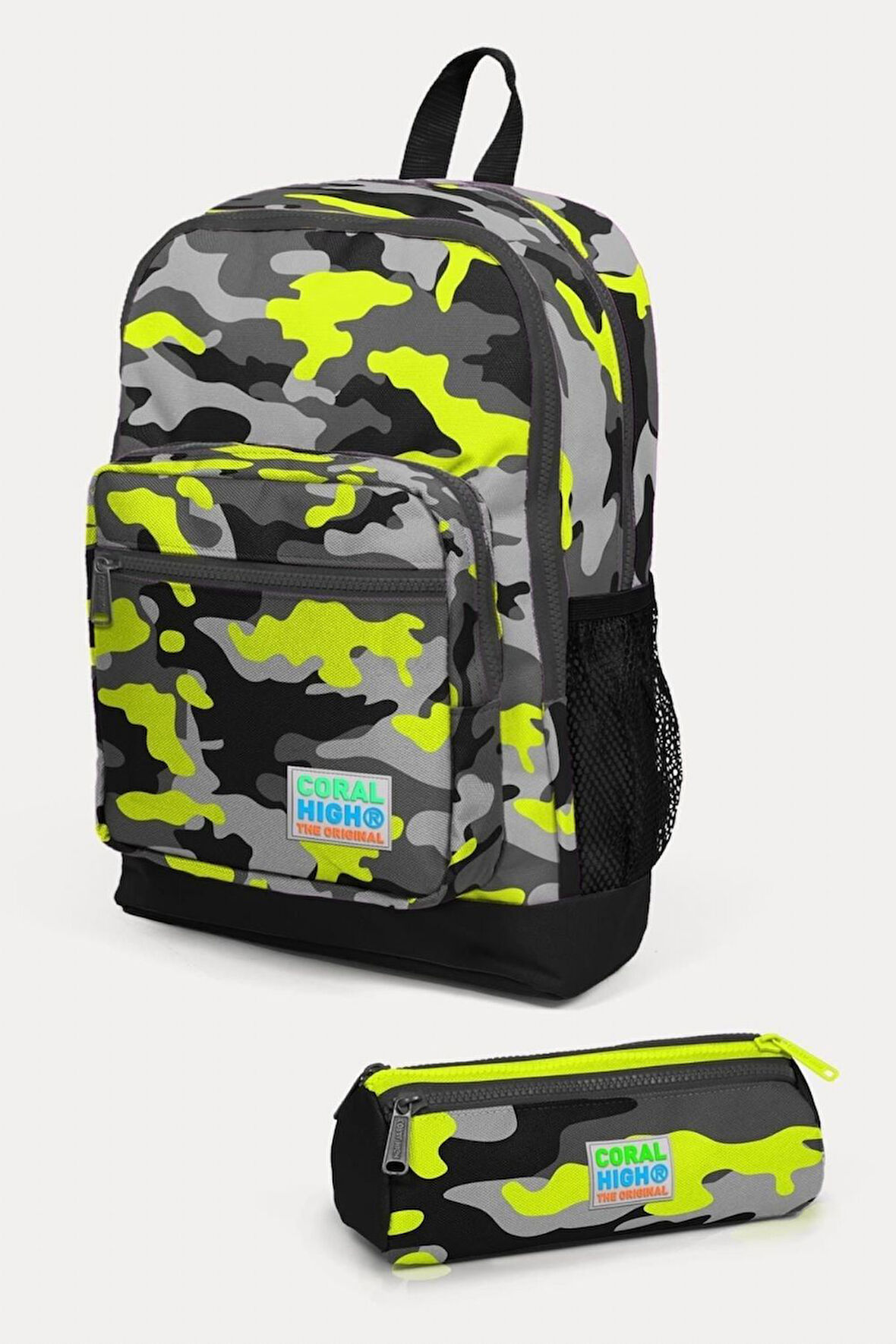 Coral High Kids Siyah Gri Kamuflaj Desenli 2'li Okul Çanta Seti - Erkek Çocuk