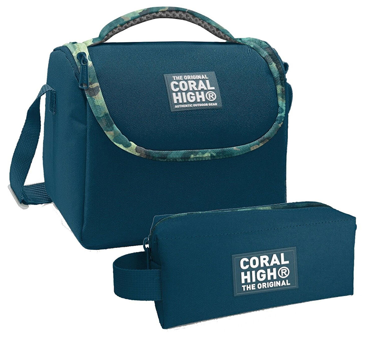 Coral High Nefti Kamuflaj Desenli Erkek Çocuk Isı Yalıtımlı Beslenme Çantası ve Kalemlik Seti
