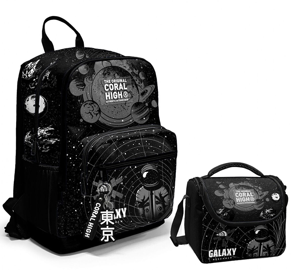 Coral High Dört Bölmeli Ortaokul Çantası ve Beslenme Çantası Seti - Siyah Galaxy - Erkek Çocuk