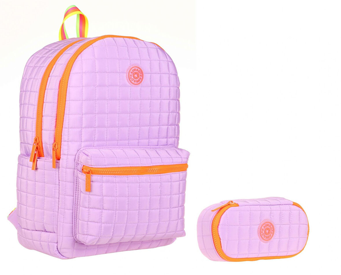 Kaukko Lila Turuncu Okul Sırt Çantası ve Organizer Kalemlik Seti - Kız Çocuk