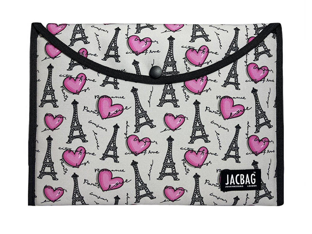 Jacbag Paris Pembe Gri Kadın A4 Çıtçıtlı Dosya Defter Tablet ve Evrak Çantası