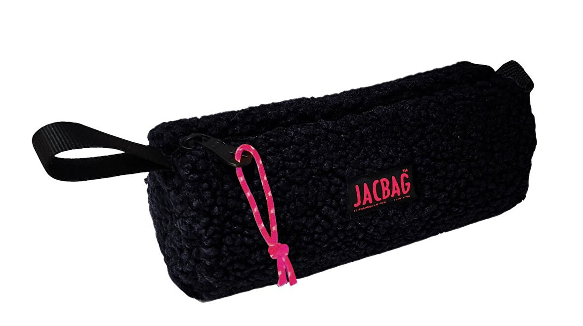 Jacbag Teddy Silindir Peluş Kalem Çantası Siyah - Pembe