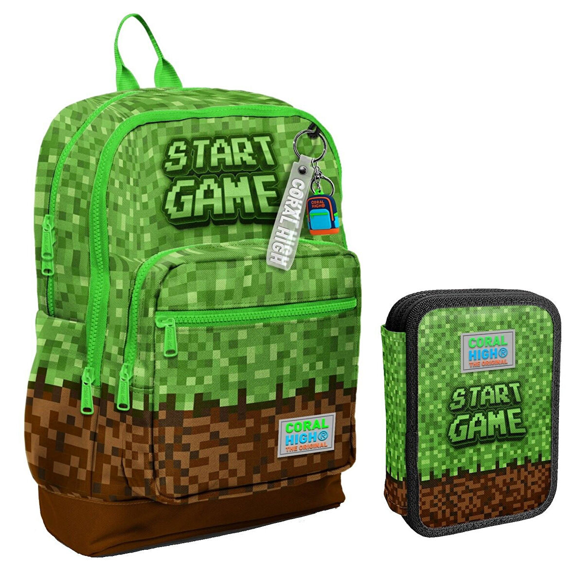 Coral High Yeşil Kahverengi Craft Erkek Çocuk Okul Çantası ve Organizer Kalemlik Seti 23776 11154