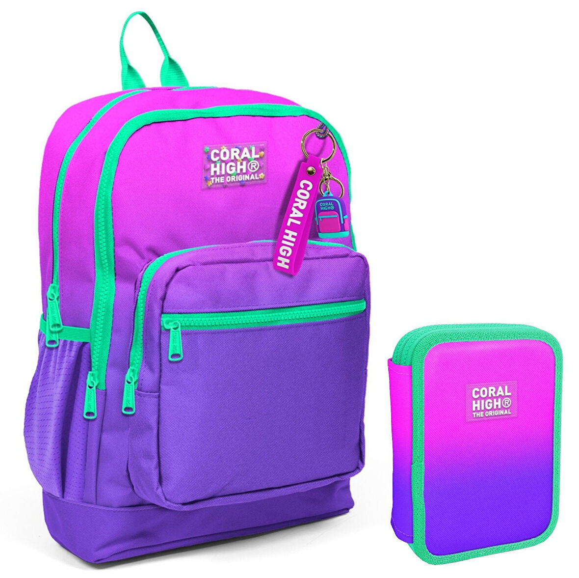 Coral High Pembe Mor Gradyan Kız Çocuk Okul Çantası ve Organizer Kalemlik Seti 23762 11137