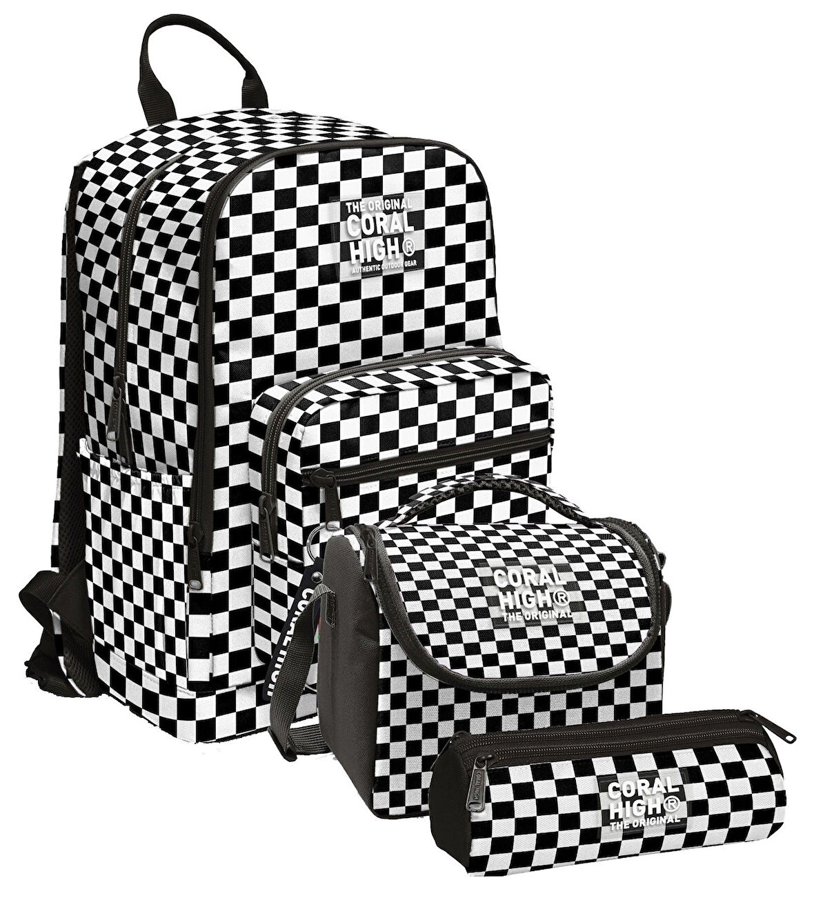 Coral High İlkokul ve Ortaokul Okul Çanta Üçlüsü - Kız Çocuk, Siyah Beyaz Damalı