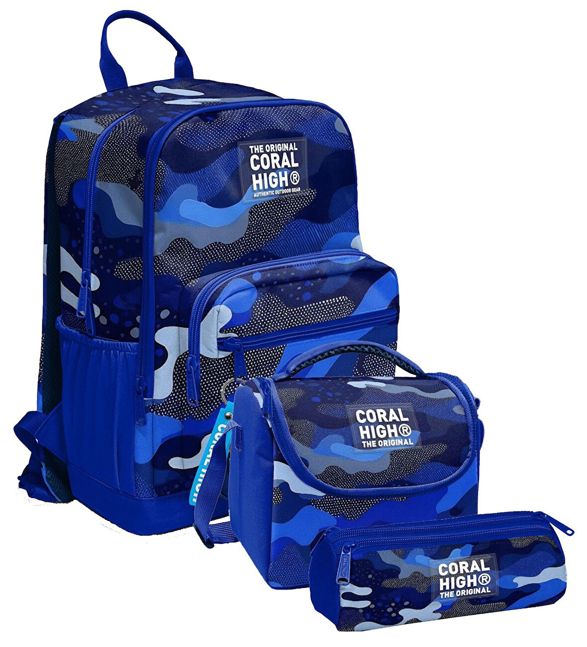 Coral High İlkokul ve Ortaokul Okul Çanta Üçlüsü - Erkek Çocuk, Mavi Lacivert Kamuflaj