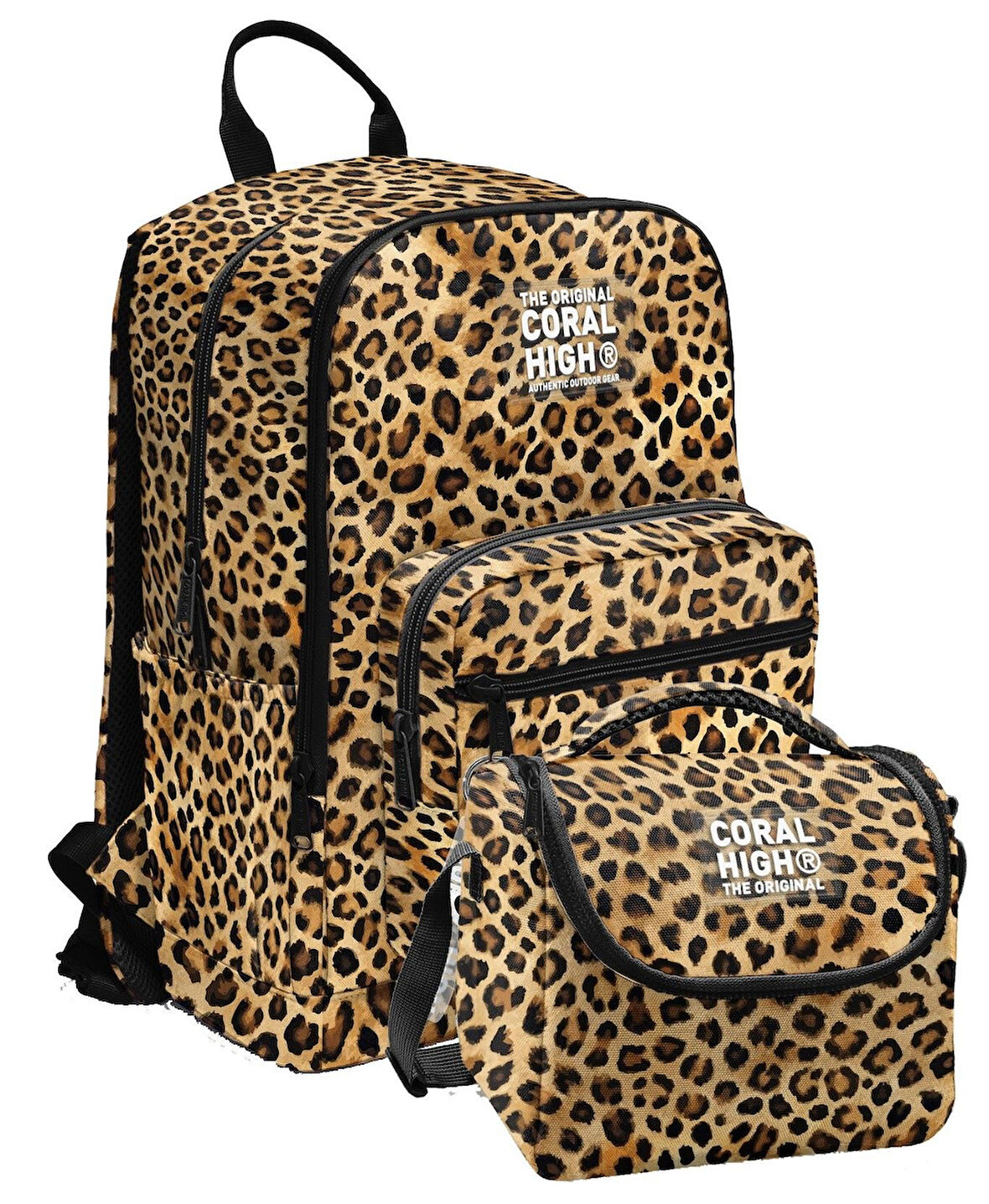 Coral High İlkokul ve Ortaokul Sırt Çantası ve Beslenme Seti - Kız Çocuklar İçin Kahverengi Leopar
