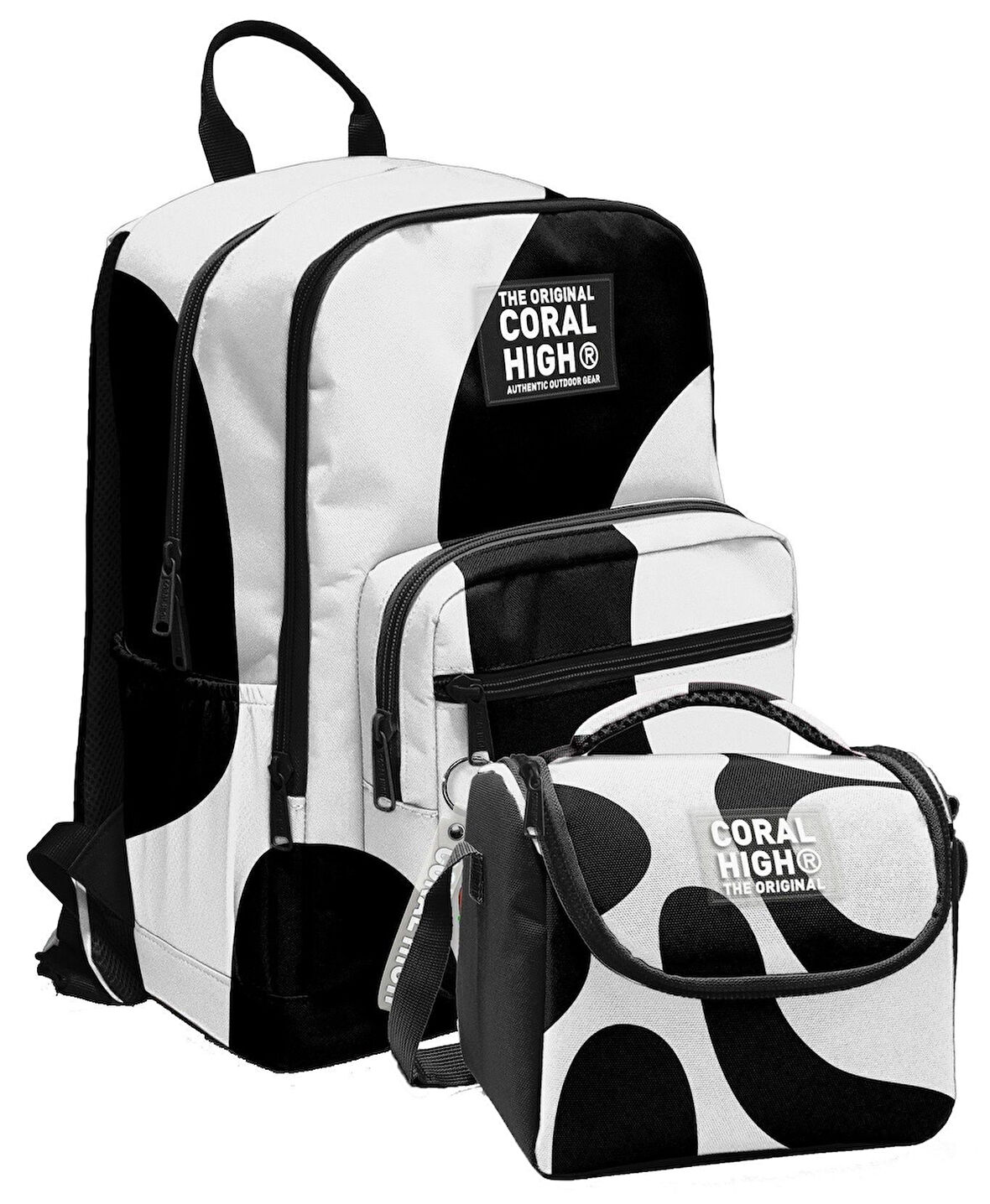 Coral High İlkokul ve Ortaokul Sırt Çantası ve Beslenme Seti - Erkek Çocuklar İçin Renkli Çizgili Siyah Beyaz