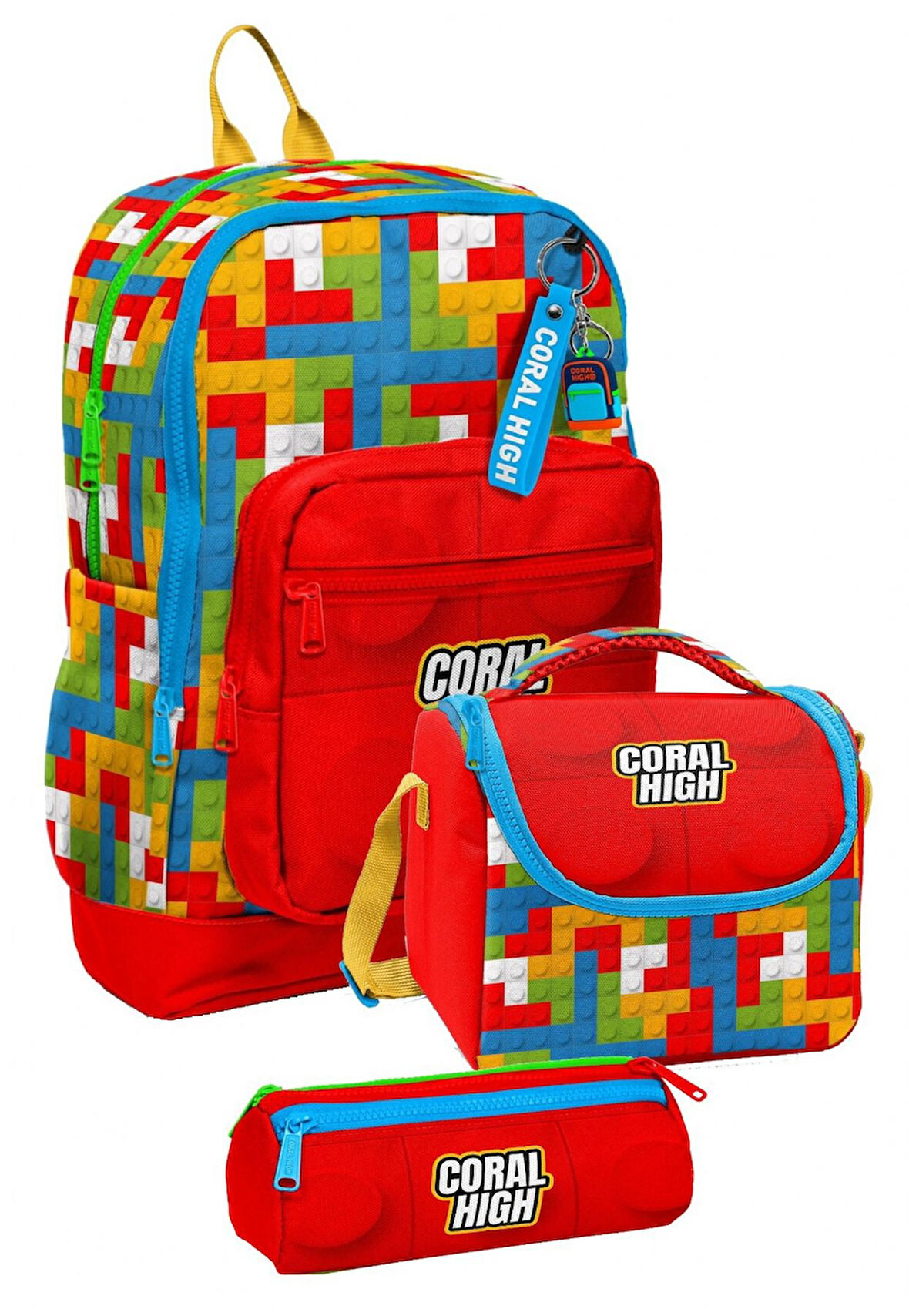 Coral High İlkokul Üçlü Okul Başlangıç Çanta Seti - Kırmızı Yapı Blokları, Erkek Çocuk