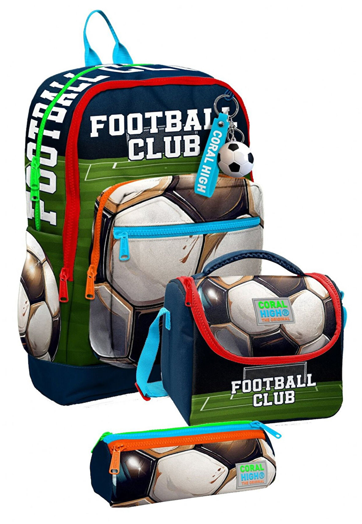 Coral High İlkokul Üçlü Okul Başlangıç Çanta Seti - Lacivert Yeşil Futbol, Erkek Çocuk