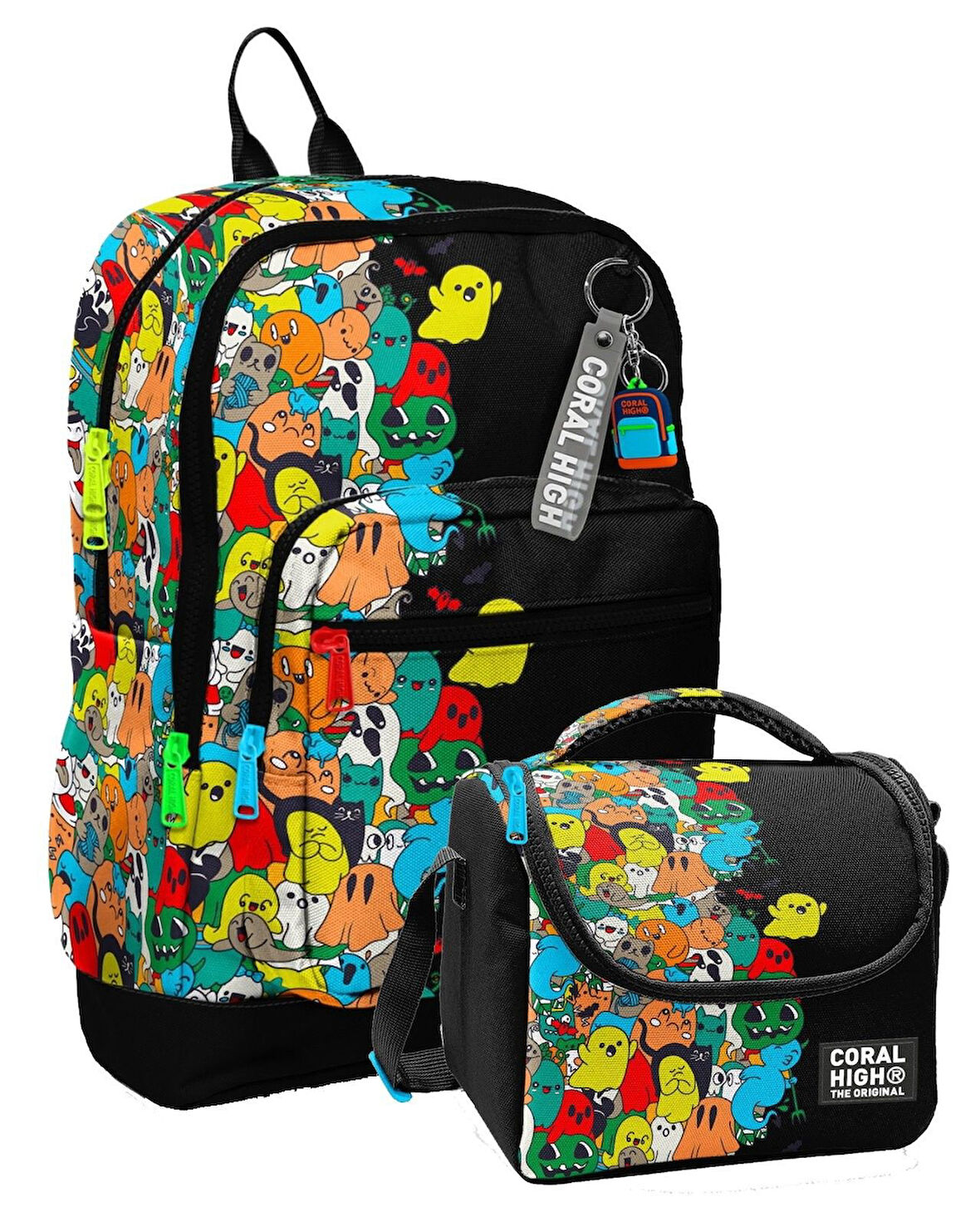 Coral High Erkek Çocuklar İçin Dayanıklı İkili İlk Okul Çanta Seti  - Siyah Hayaletler