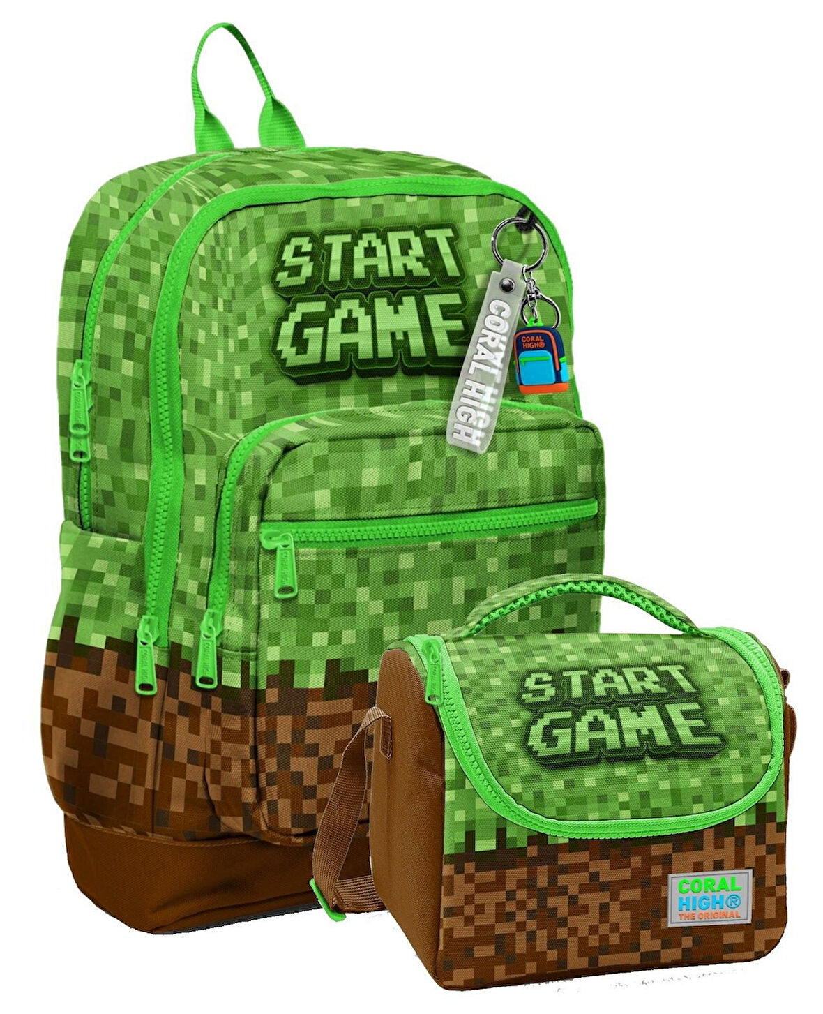 Coral High Erkek Çocuklar İçin Dayanıklı İkili İlk Okul Çanta Seti  - Yeşil Kahverengi Craft