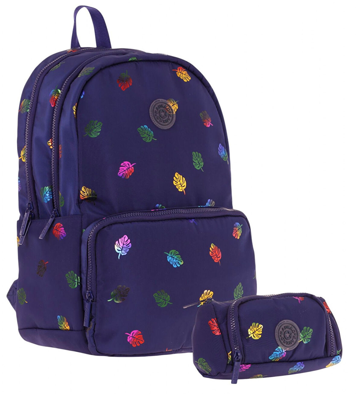 Kaukko Shine Kız Çocuk Yaprak Desenli Lacivert İlkokul, Ortaokul Sırt Çantası ve Kalemlik Seti