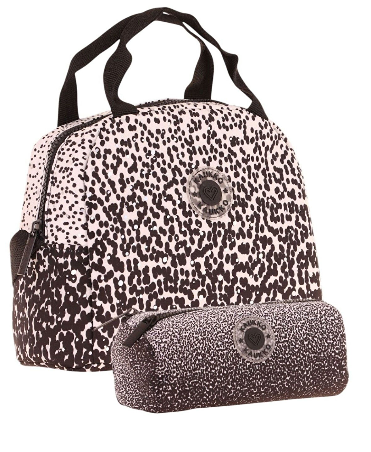Kaukko Dots Beslenme Çantası + Kalemlik Seti Siyah, Nokta Desenli, Kız Çocuk