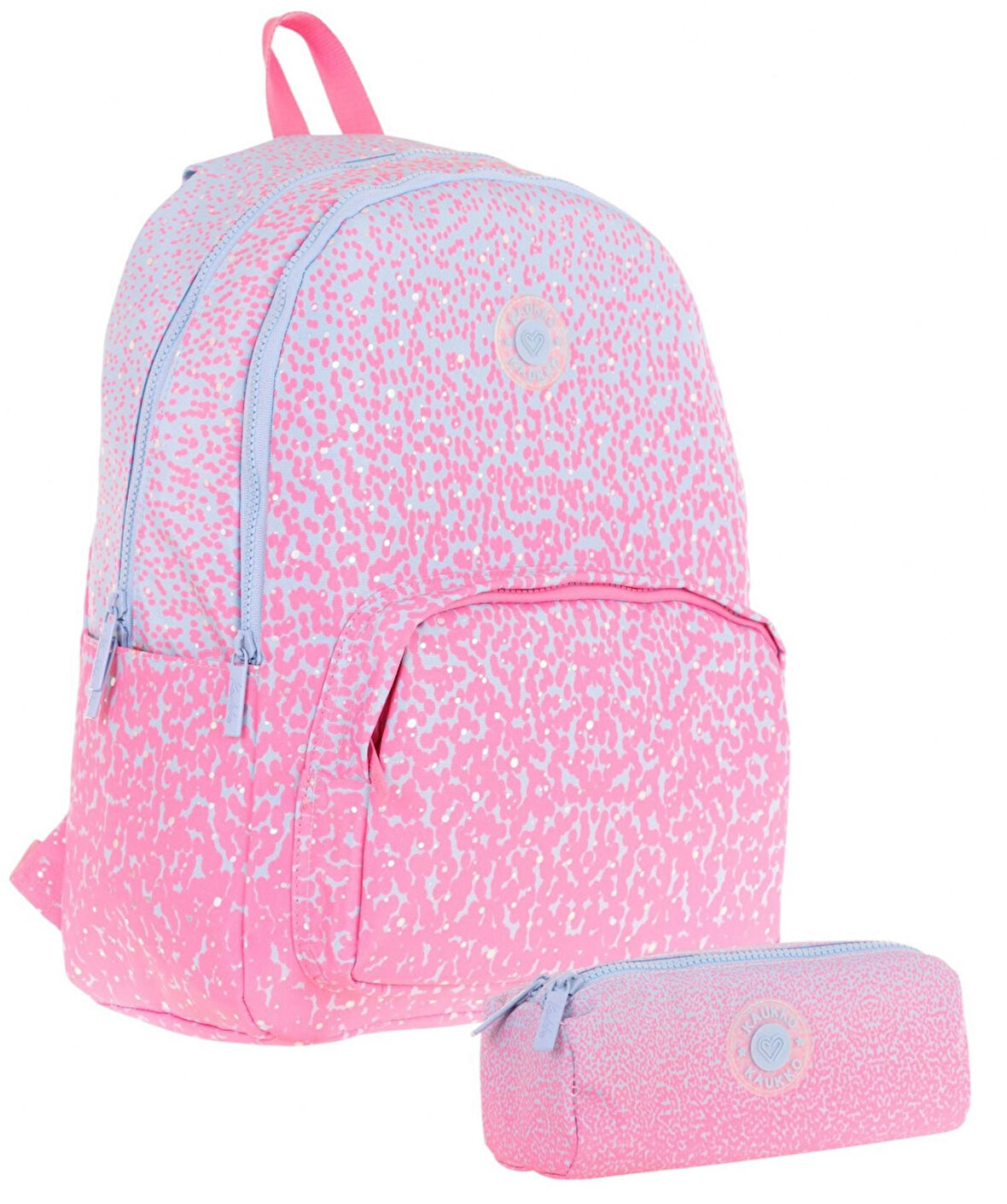 Kaukko Nokta Desenli Pembe Kız Çocuk Okul Çantası ve Kalemlik Seti (KK - K1803+KK - K2714)