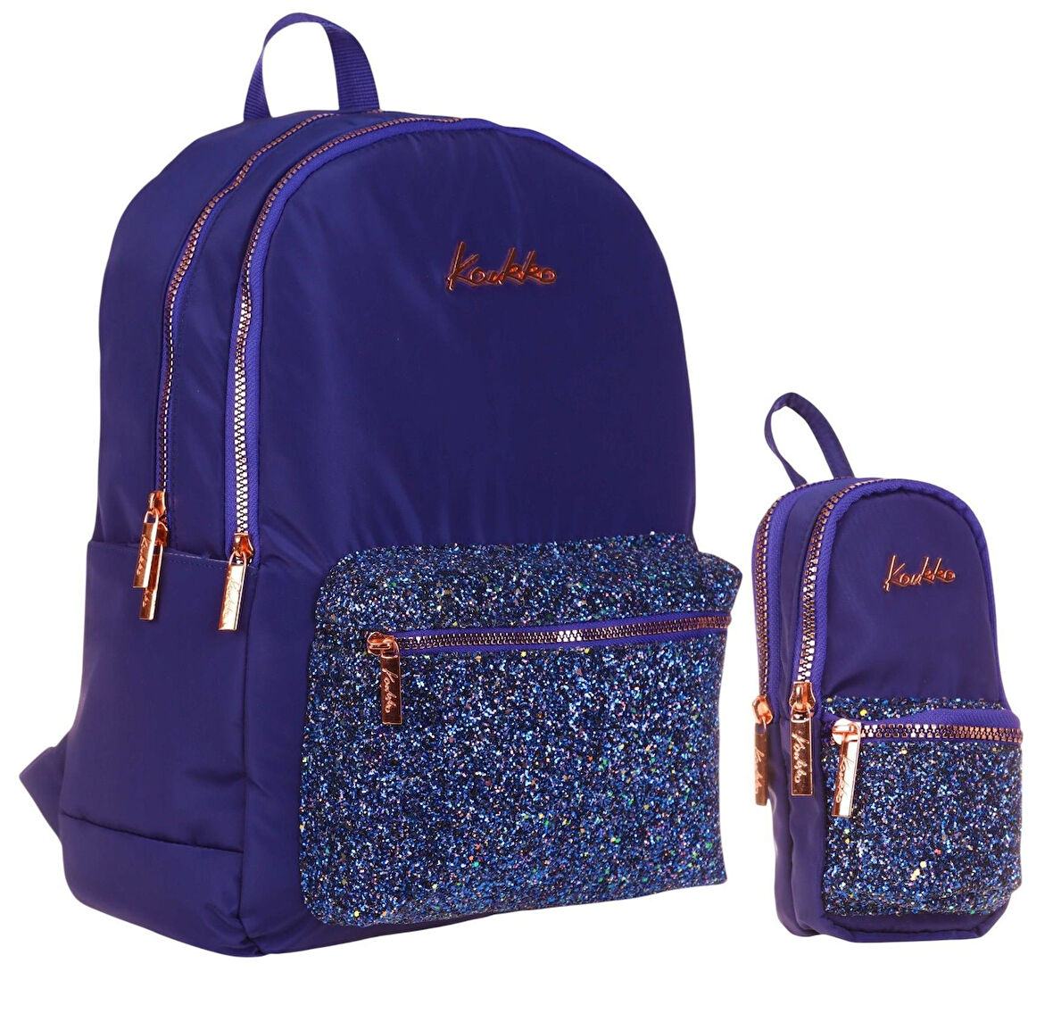 Kaukko Bright Kız Çocuk Taşlı Lacivert Okul Çantası ve Çanta Şekilli Kalemlik Seti
