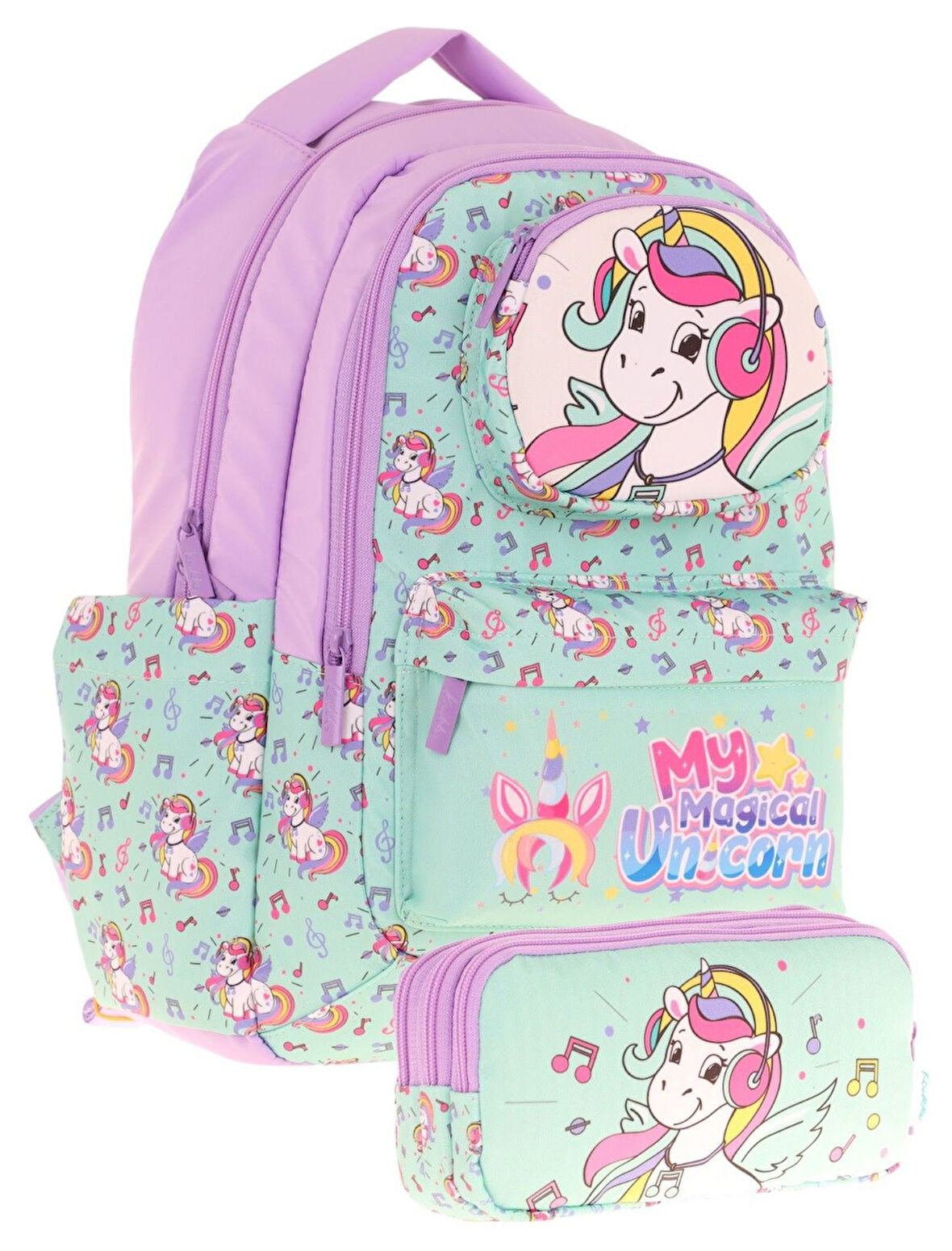 Kaukko Kids Toys Kız Çocuk Turkuaz 3d Unicorn Şekilli İlkokul Çantası ve Kalemlik Seti (L5234+L8234)