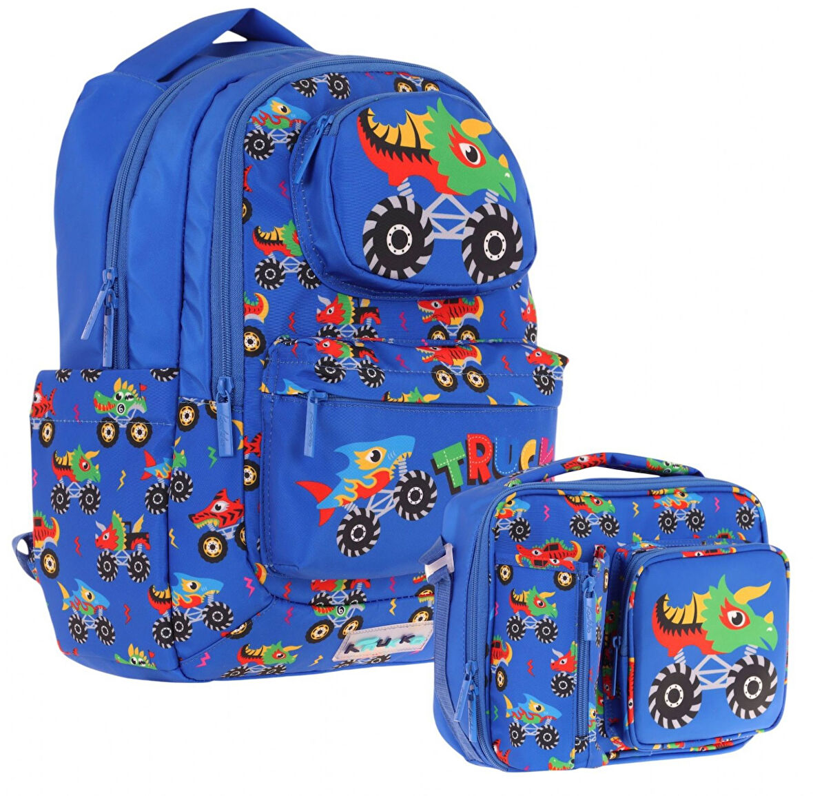 Kaukko Erkek Çocuk 3D Kamyon Şekilli Mavi Okul Sırt Çantası ve Isı Yalıtımlı Beslenme Çantası Seti