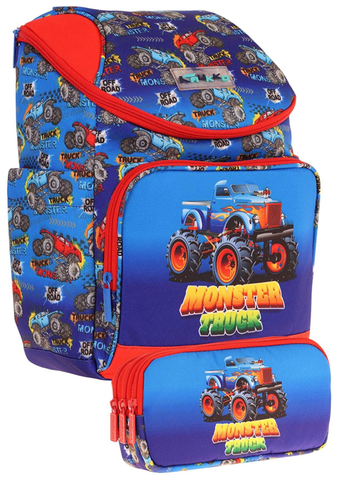 Kaukko Kırmızı Mavi, Monster Truck, Erkek Çocuk Okul Çantası ve Kalem Çantası Seti - L5257+L8257