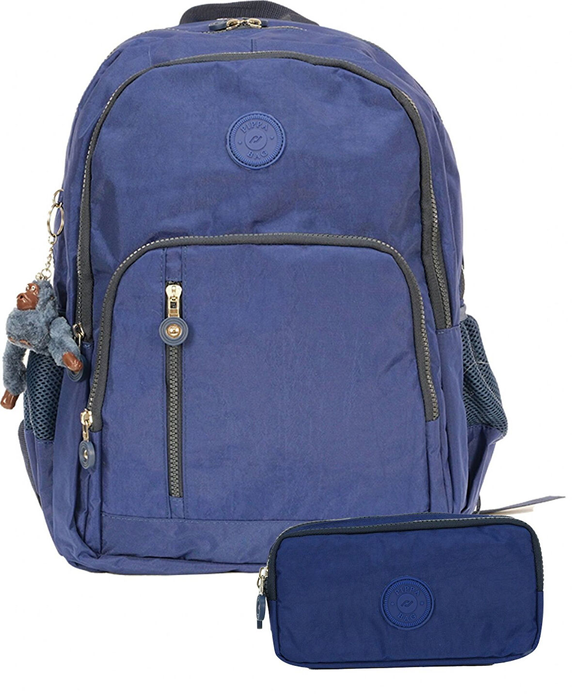 Pippa Krinkıl Kumaş Okul Çantası ve İki Bölmeli Kalemlik  (Erkek - Mavi - SETPPCNT8030-09)