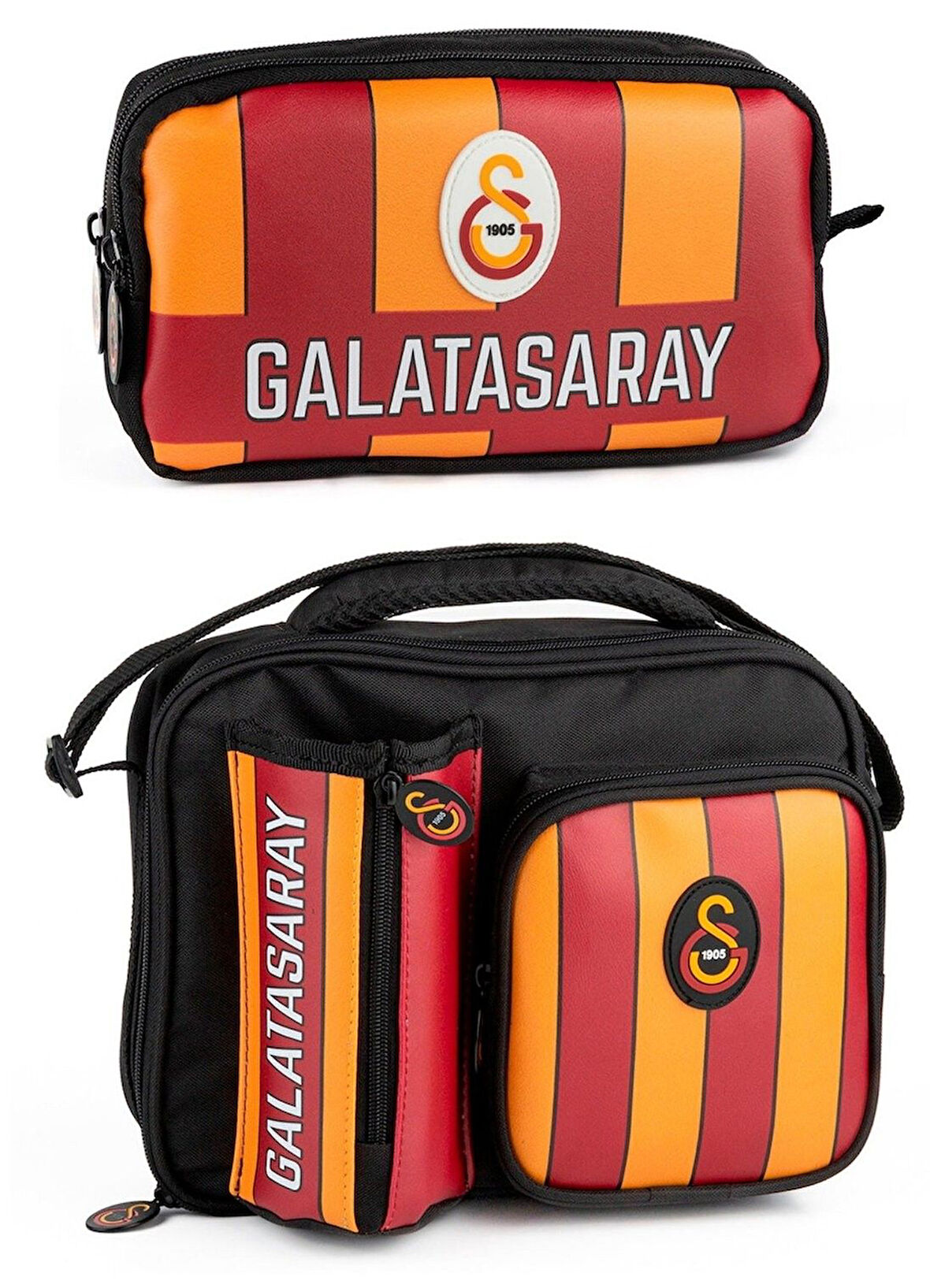 Galatasaray Erkek Çocuk Çizgi Baskılı Suni Deri Beslenme Çantası ve Kalemlik Seti (İkili Set) - SETME25558