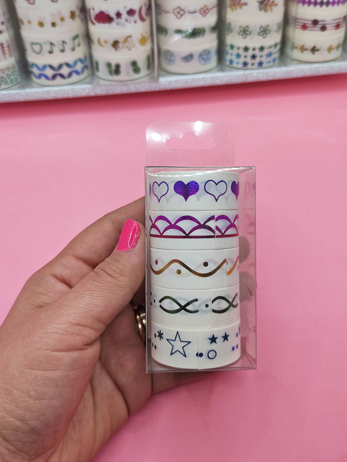 Renkli Yaldızlı Vintage Washi Tape Bant Yapışkanlı Maskeleme Kağıdı 5 lı - Yıldız