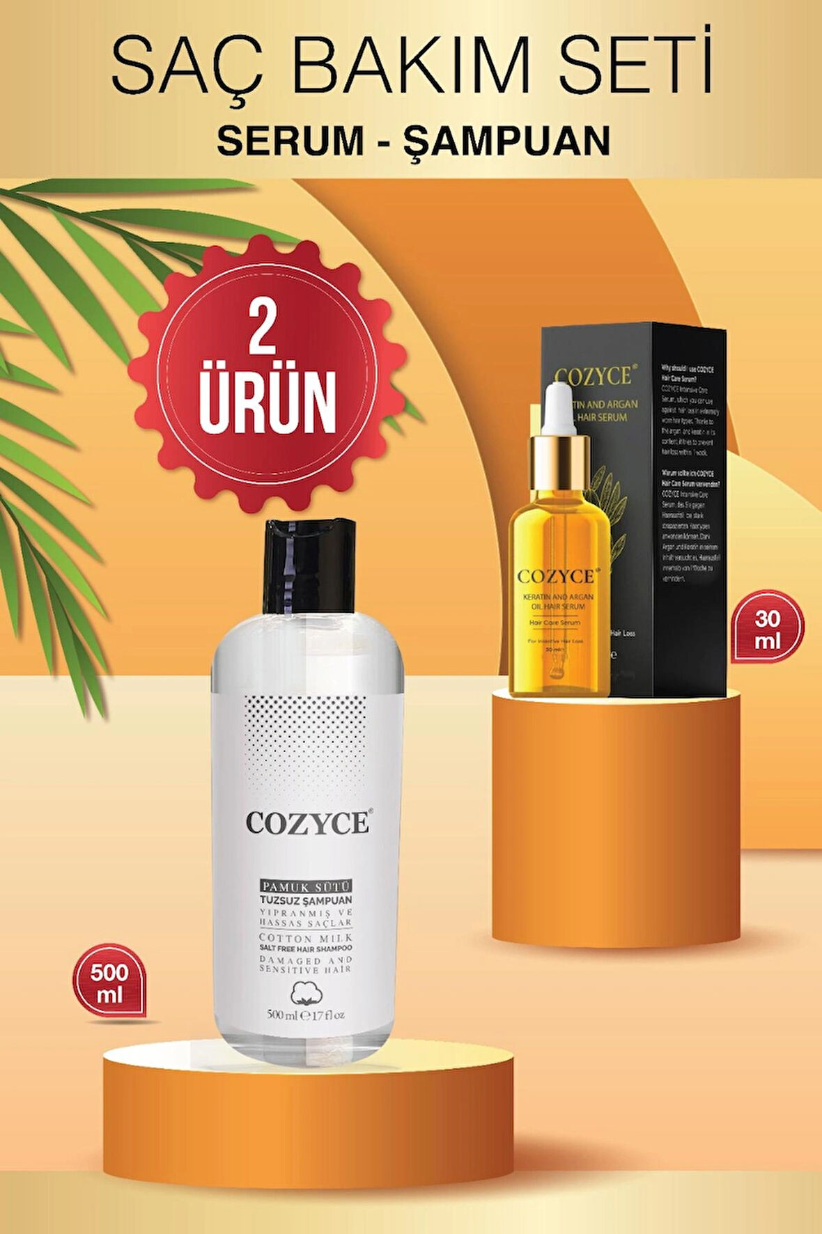 Cozyce Pamuk Sütü & Yıpranmış Hassas Saçlar Tuzsuz Şampuan 500 ml Saç Bakım Serumu 30 ml