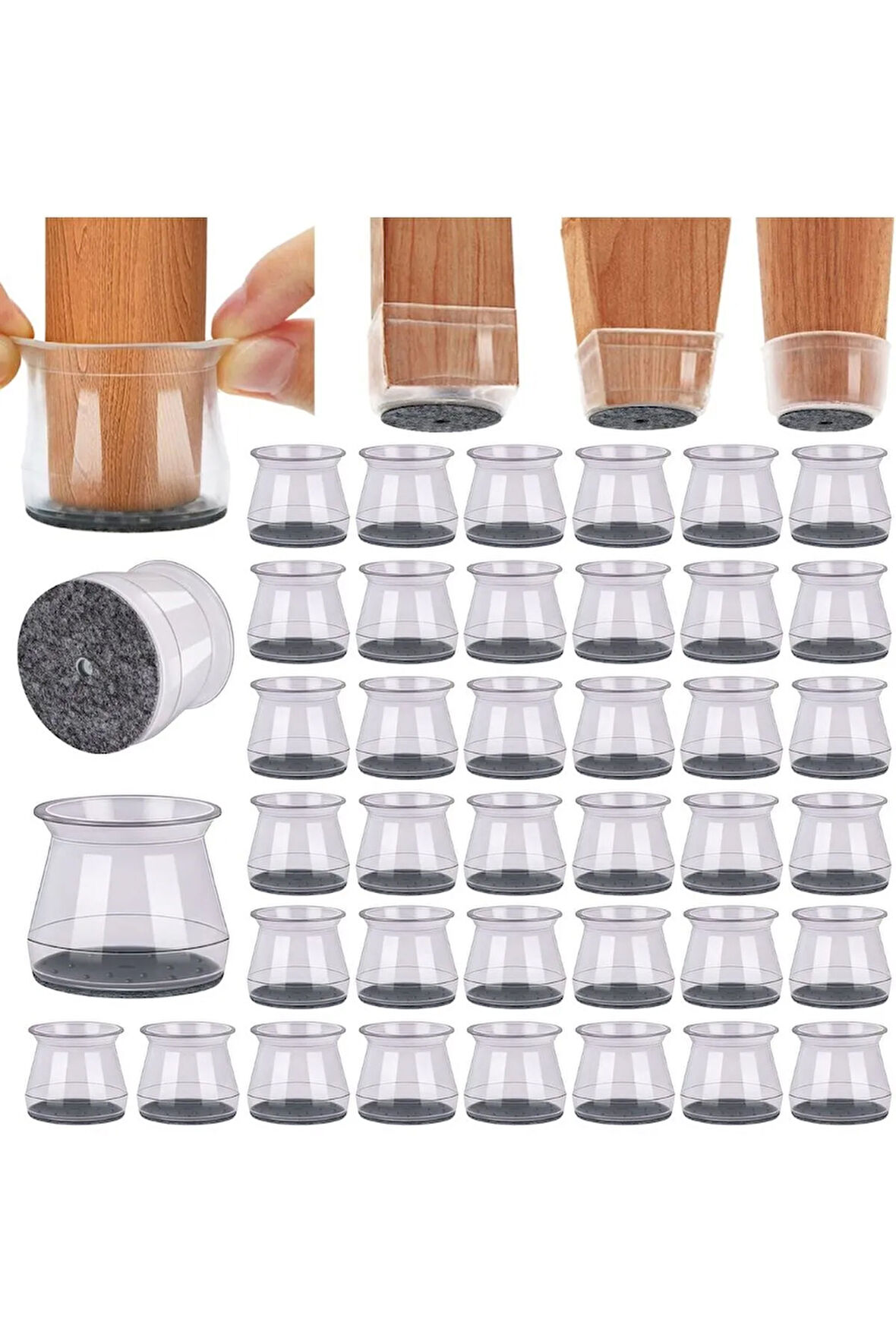 8 Adet Keçeli (20MM*25MM) Silikon Masa Sandalye Pabuç Kaydırmaz Zemin Koruyucu