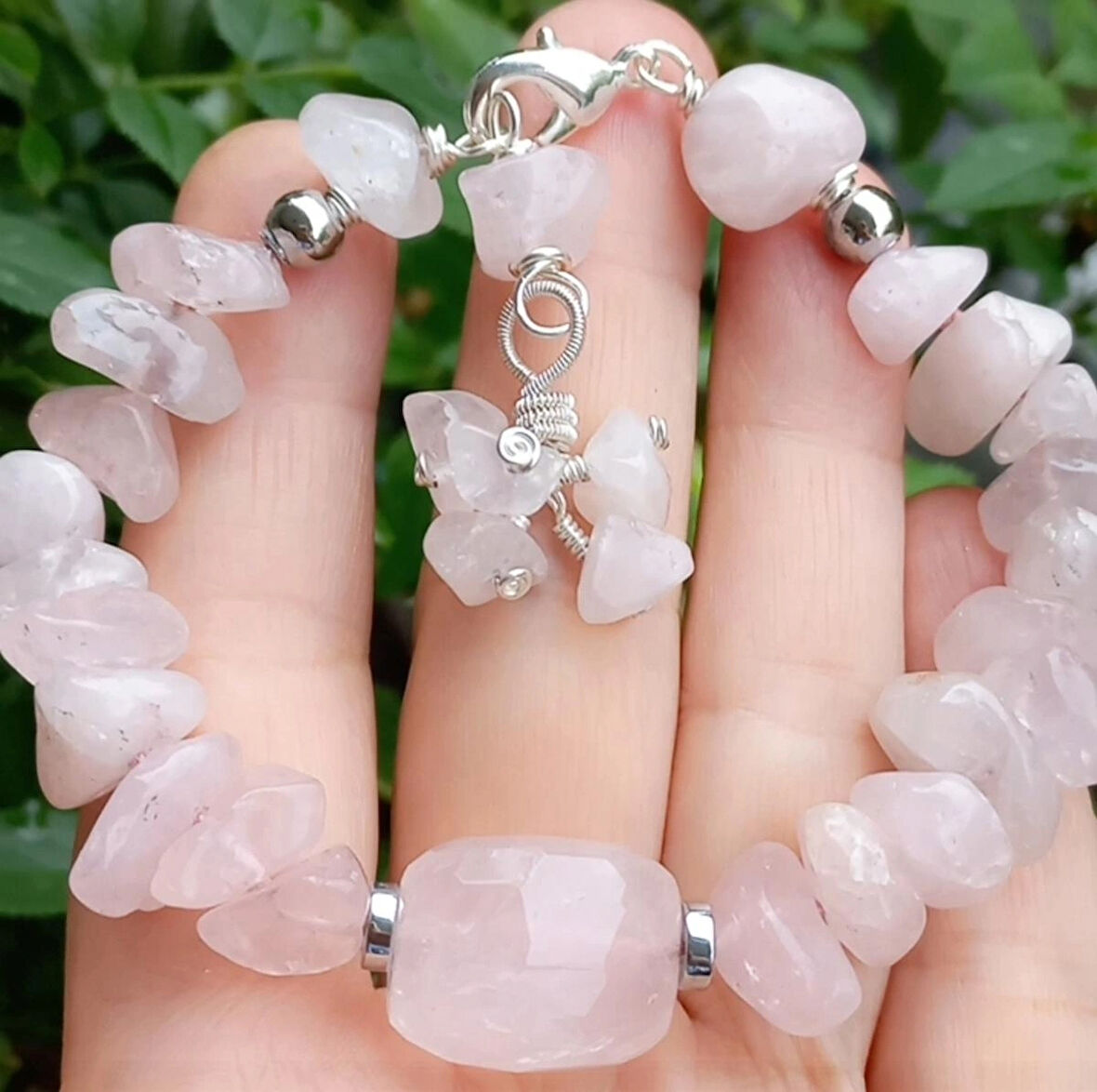 2456 Pembe Kuvars el yapımı bileklik