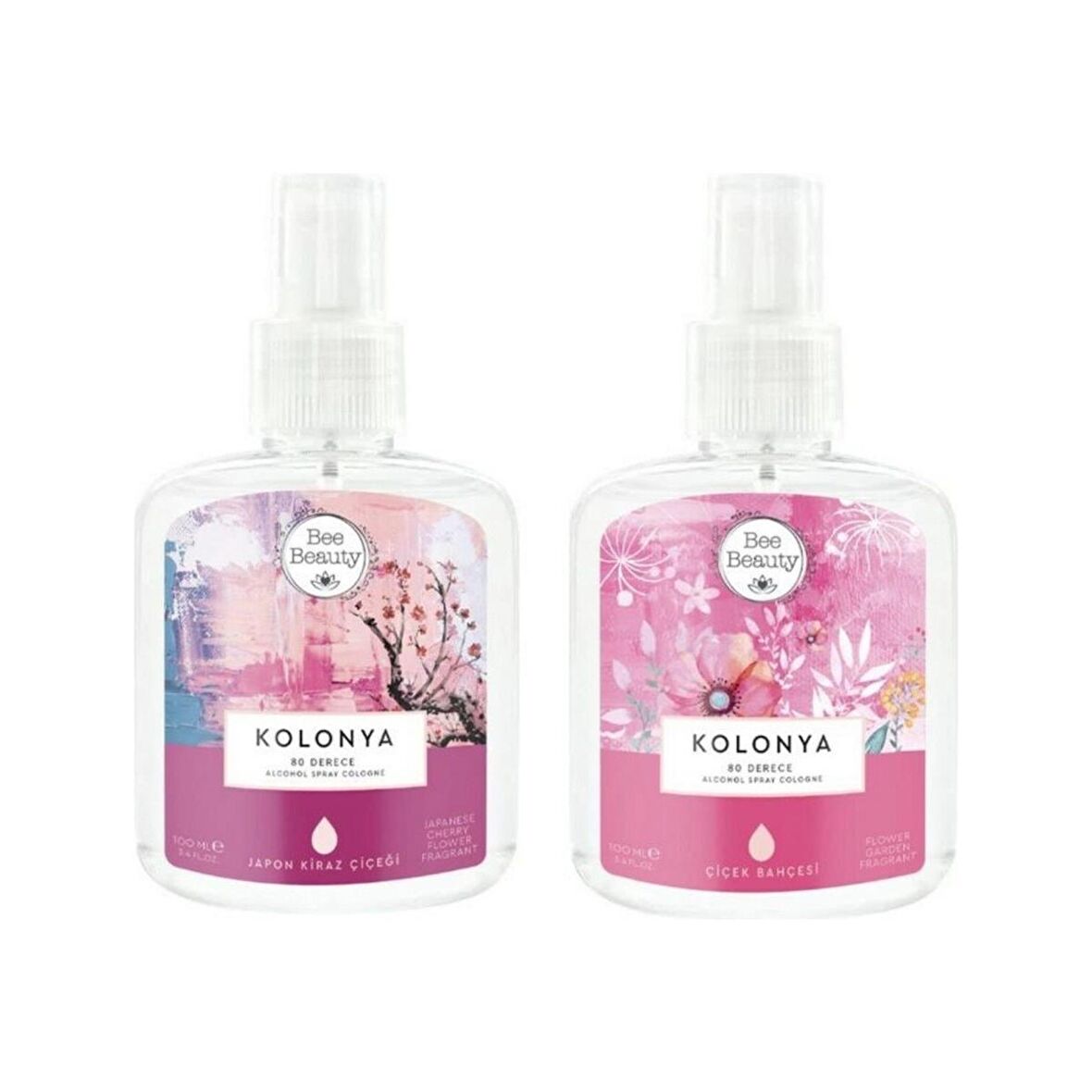 Bee Beauty Japon Kiraz Çiçeği Kolonya 100 Ml + Çiçek Bahçesi Kolonya 100 Ml