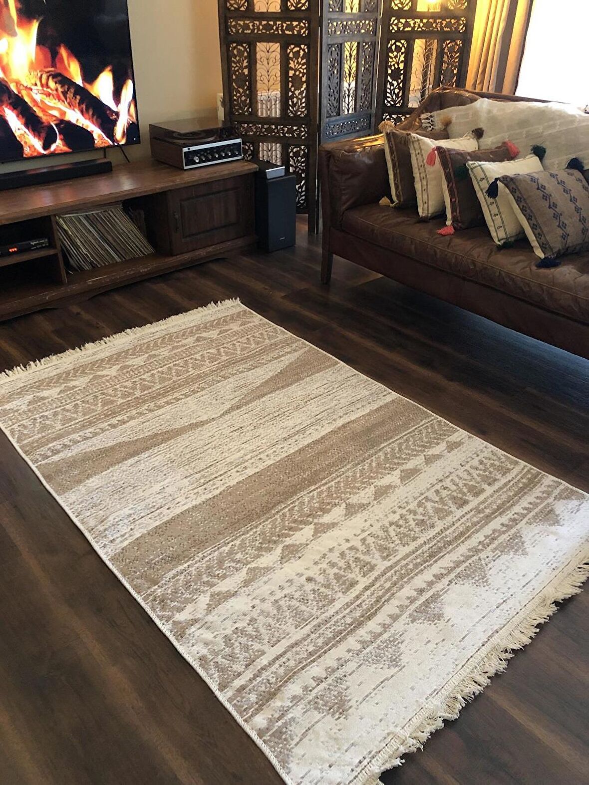 Homiano Yıkanabilir Çift Taraflı Dokuma Kilim Bahar 06 Vizon 80*150