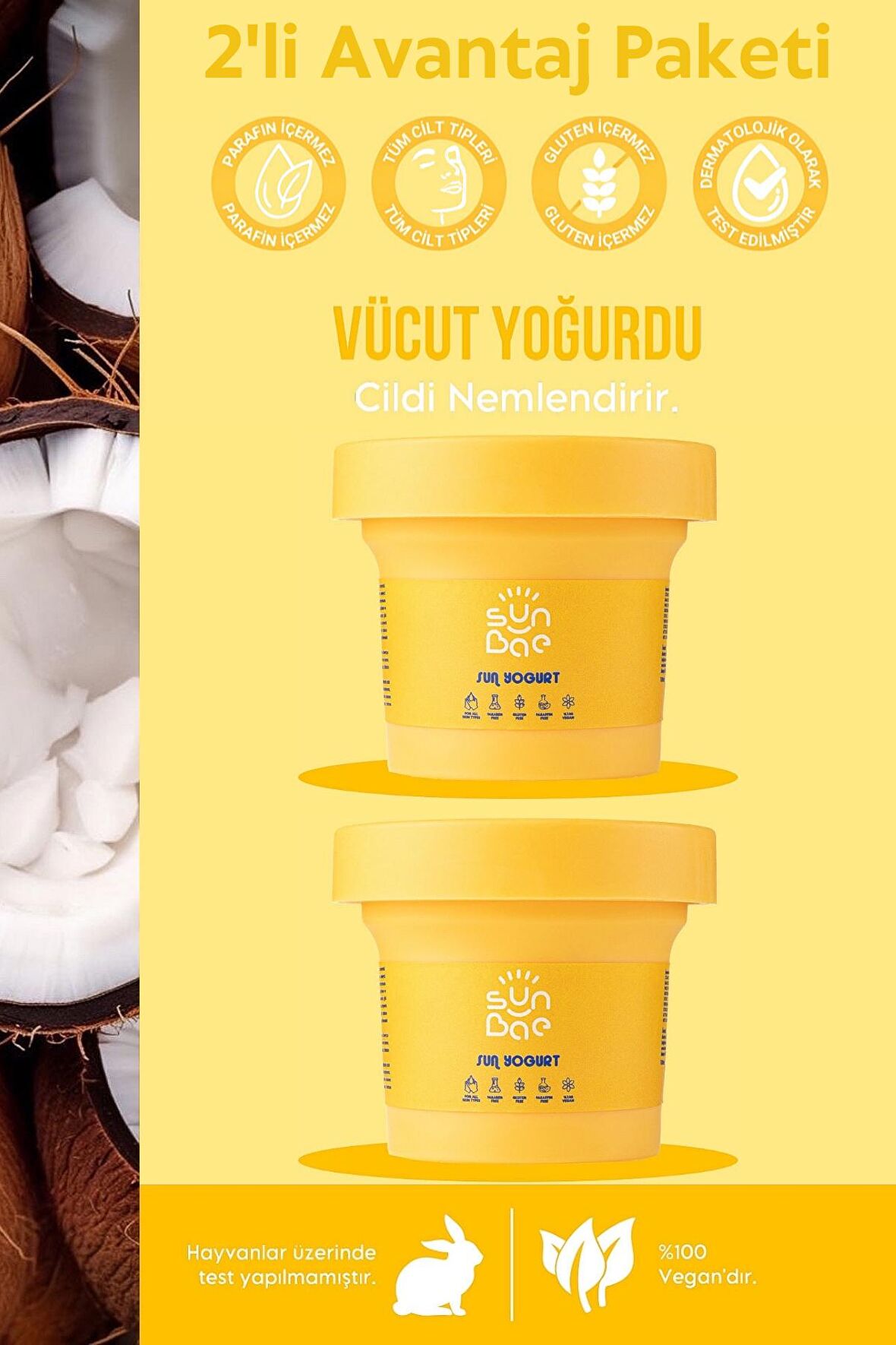 SunBae Sun Yogurt Bronzluk Koruyucu Nemlendiren Vücut Yoğurdu 100mlx2 Aloe Vera Pantenol Calendula Centella