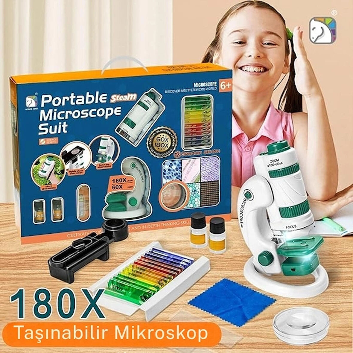 Monozone Çocuk Bilim Deney Cep Mikroskop seti 60-180x Eğitici Mini El Mikroskop Işıklı Mobil Uyumlu