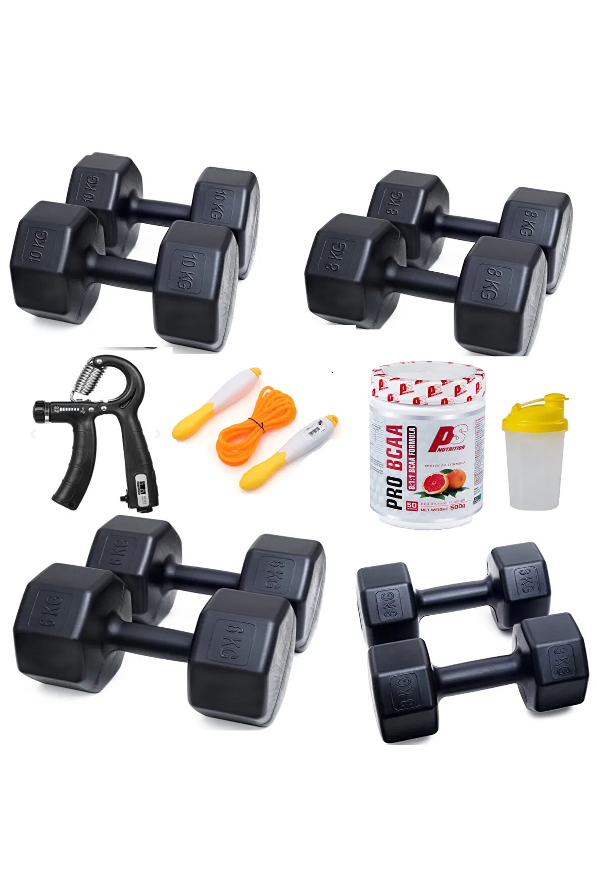 Ps Spor 4 Set Dambıl +Sayaçlı Atlama Ipi + SAYAÇLI EL YAYI + 500 GR BCAA HEDİYELİ