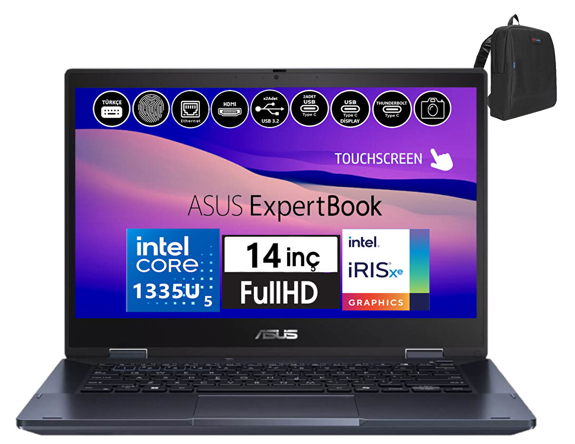 Asus Expertbook B3 Flip B3402FVA Intel Core I5-1335U 40GB 4tb SSD 14" Fhd Dokunmatik WIN11HOME Taşınabilir Bilgisayar B3402I58512S0D30+ZETTAÇANTA