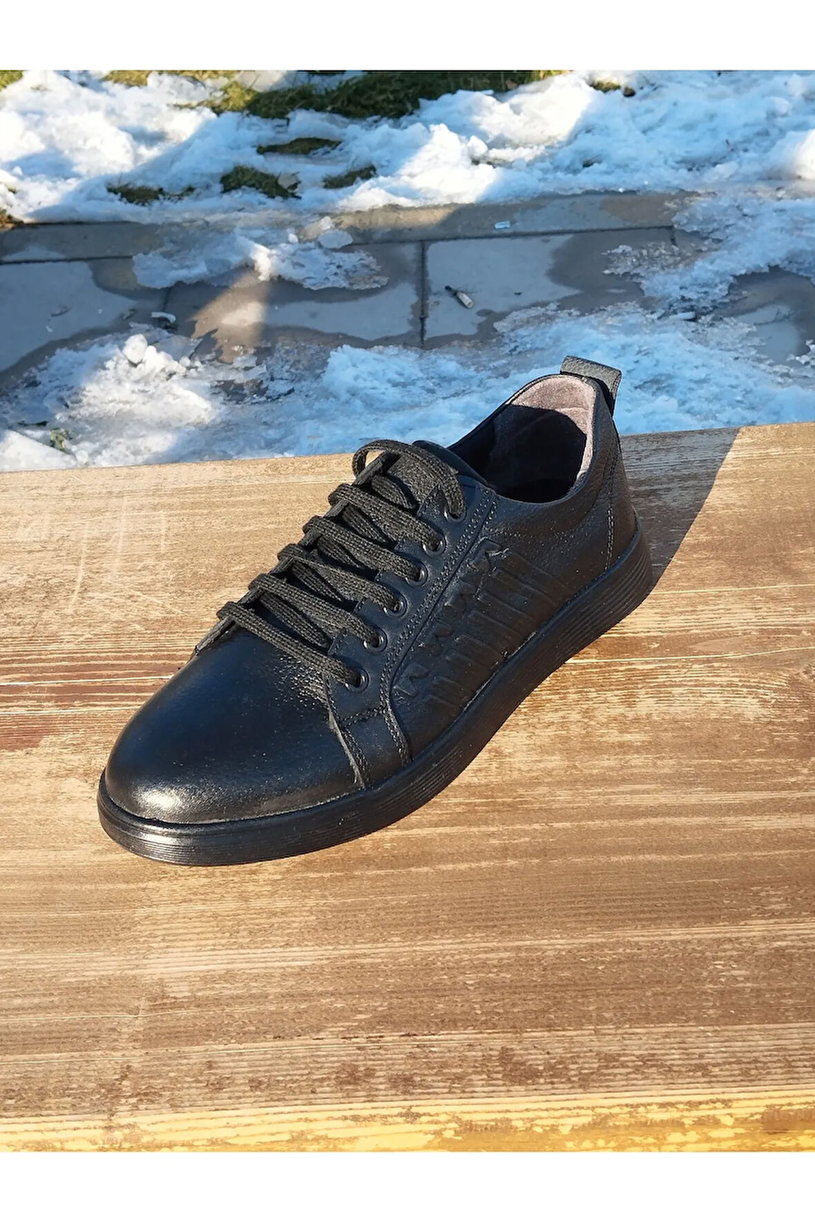 Erkek Mevsimlik Sportif Kundura Hakiki Deri  Kauççuk Taban Bağcıklı Otopedik