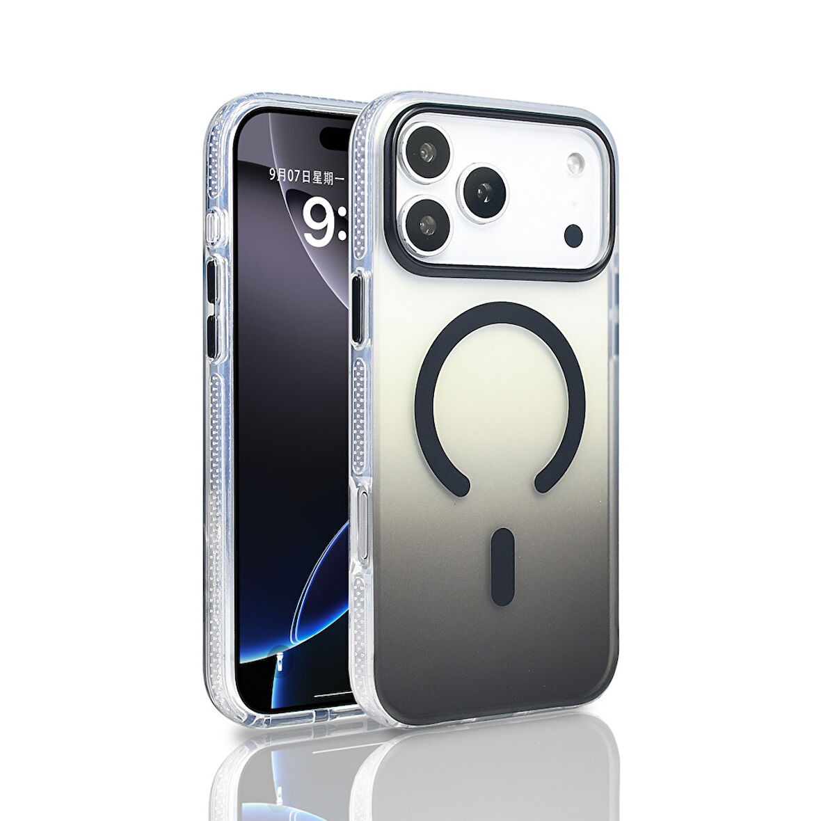 iPhone 17 Pro Max Kılıf Kablosuz Şarj Özellikli Şeffaf Transparan Renk Geçişli Toros Kapak