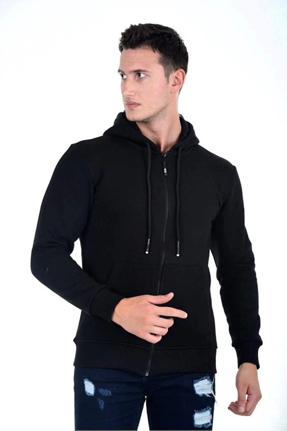 Kapüşonlu Fermuarlı Hoodie Içi Polarlı Kalın Sweatshirt Battal