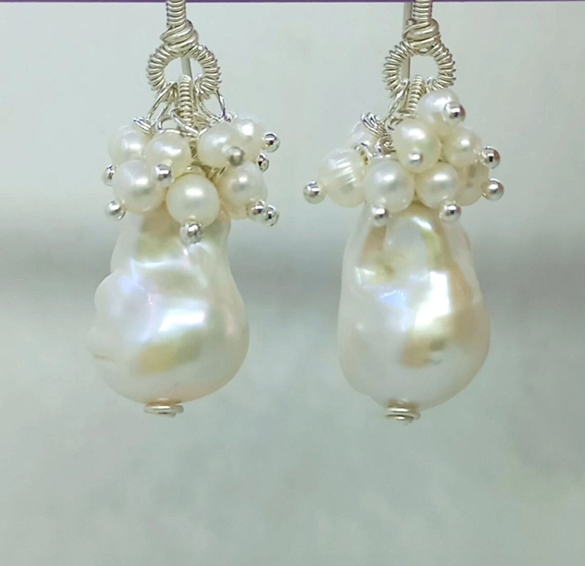 2458 Barok ve kum İnci gümüş aparatlı el yapımı küpe