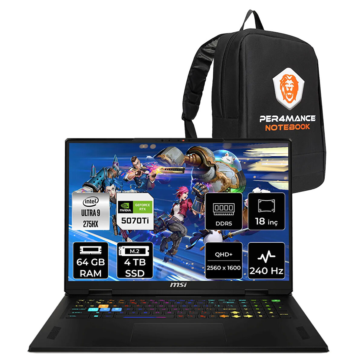 MSI Vector 18 HX AI Ultra 9 275HX 64GB 4TB SSD RTX5070Ti/12GB 140W 18" QHD+ 240Hz FDOS Gaming