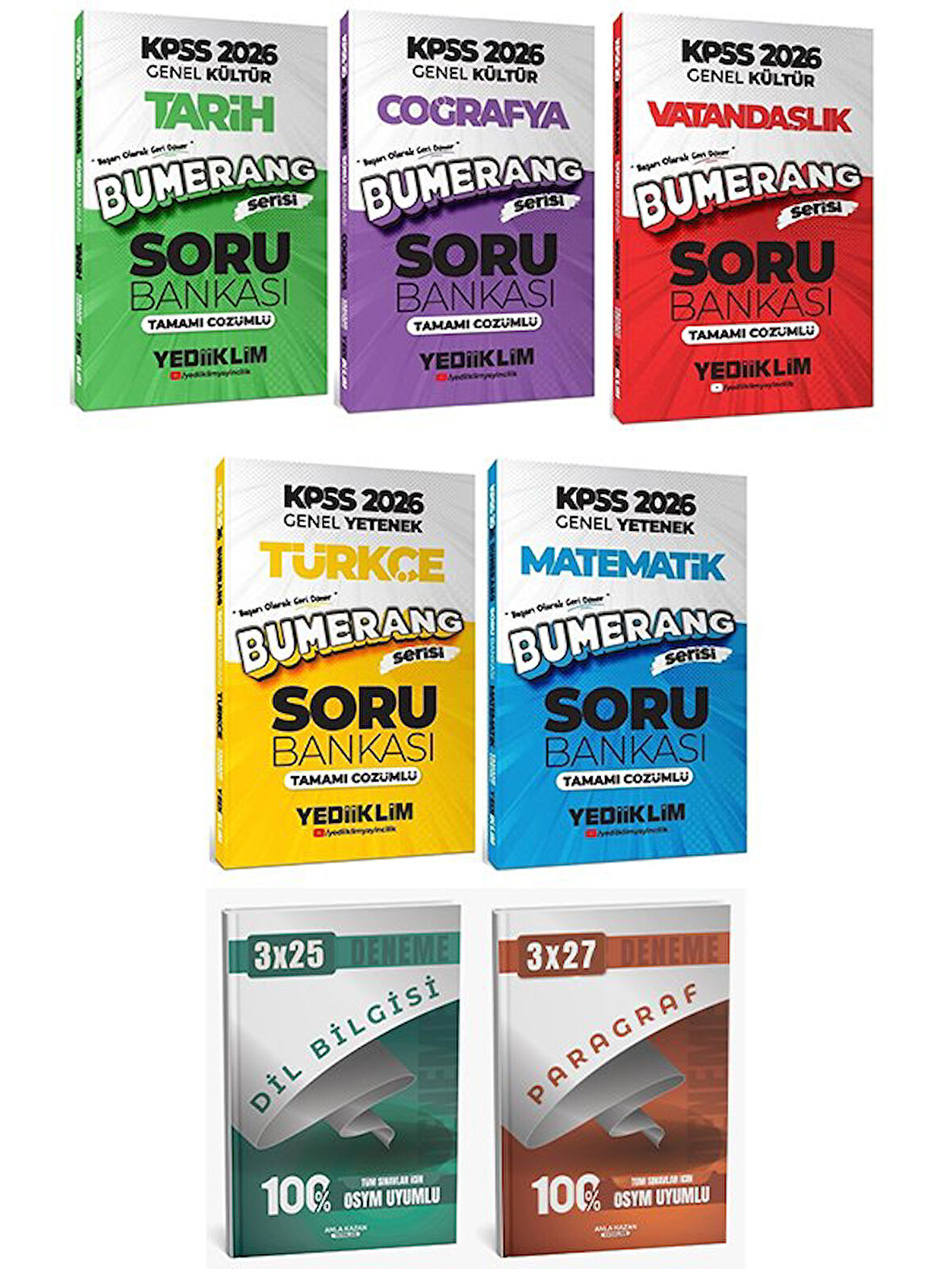 Yediiklim 2026 KPSS Genel Yetenek Genel Kültür Bumerang Soru Bankası 5 li Set Anla Kazan Deneme