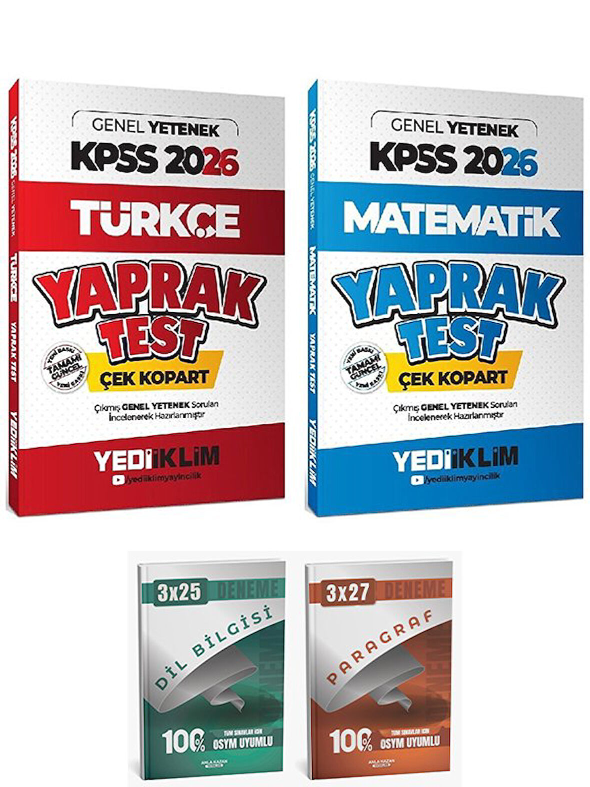 Yediiklim 2026 KPSS Türkçe + Matematik Yaprak Test 2 li Set Anla Kazan Deneme